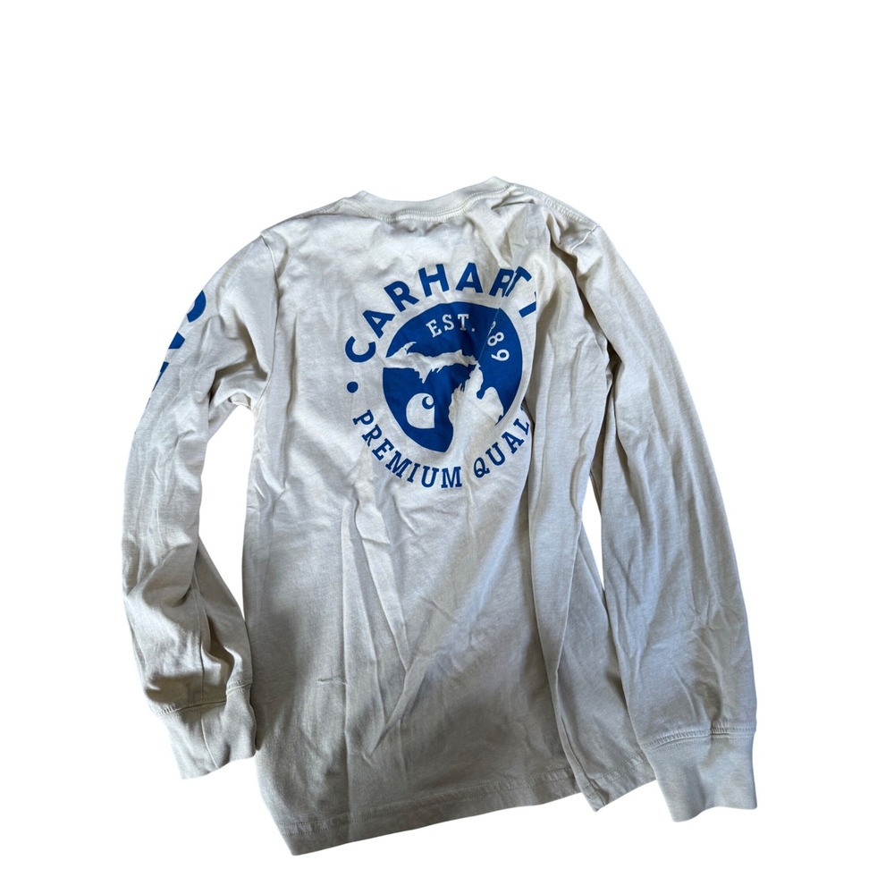 Carhartt long sleeve youth cream and blue printed shirt